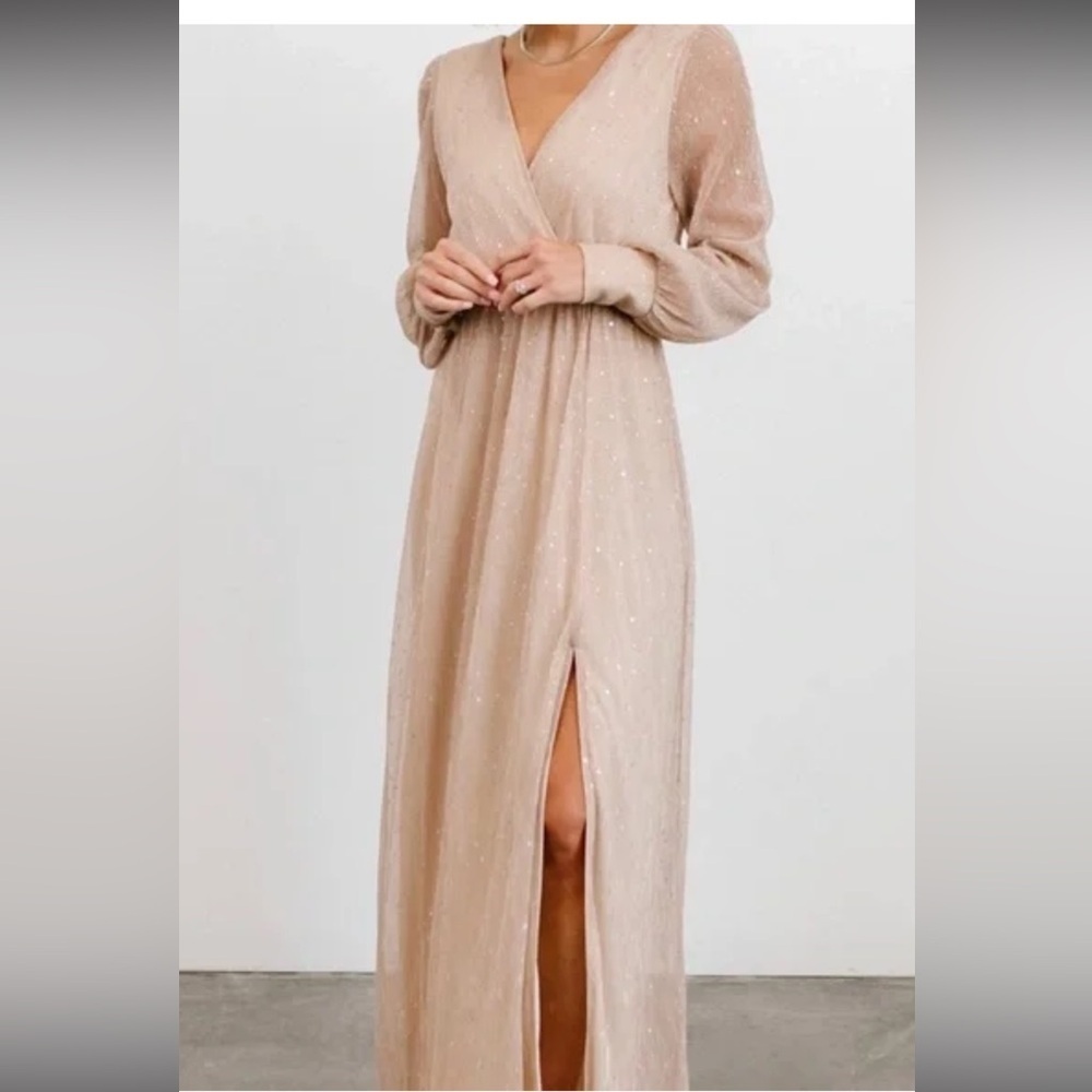 Baltic Born Shimmering Long Sleeve Dress in Cream